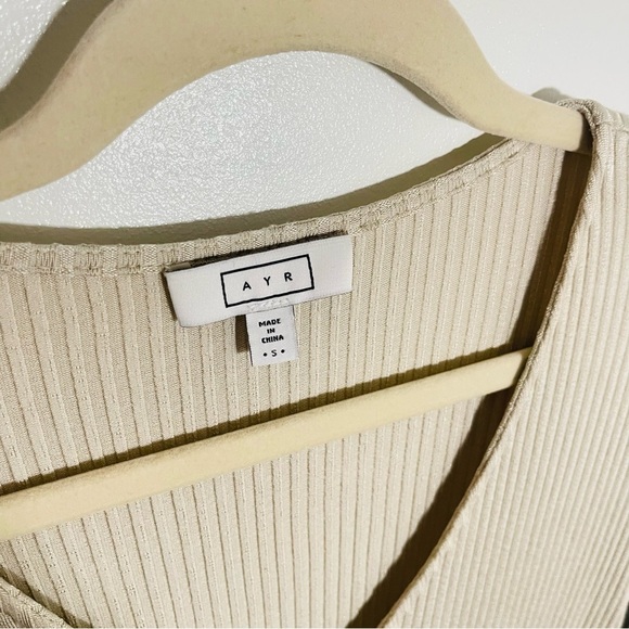 NEW AYR The Babe Dress Champagne Ribbed Knit Maxi Bodycon V-Neck Academia - Picture 6 of 9